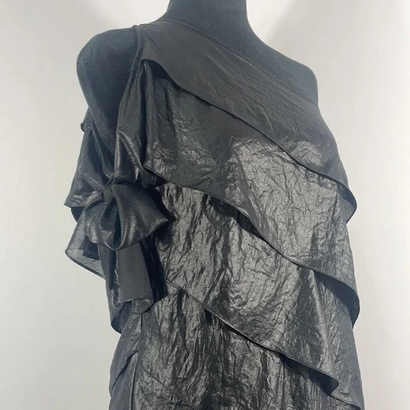 BCBG Maxazaria XS Black One Shoulder, tiered, 6 tier ruffle dress - Picture 10 of 10